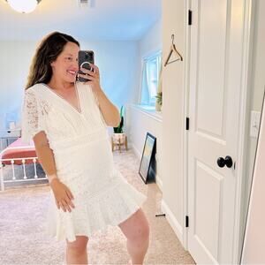 Eliza J White Lace V Neck Mini Dress 10